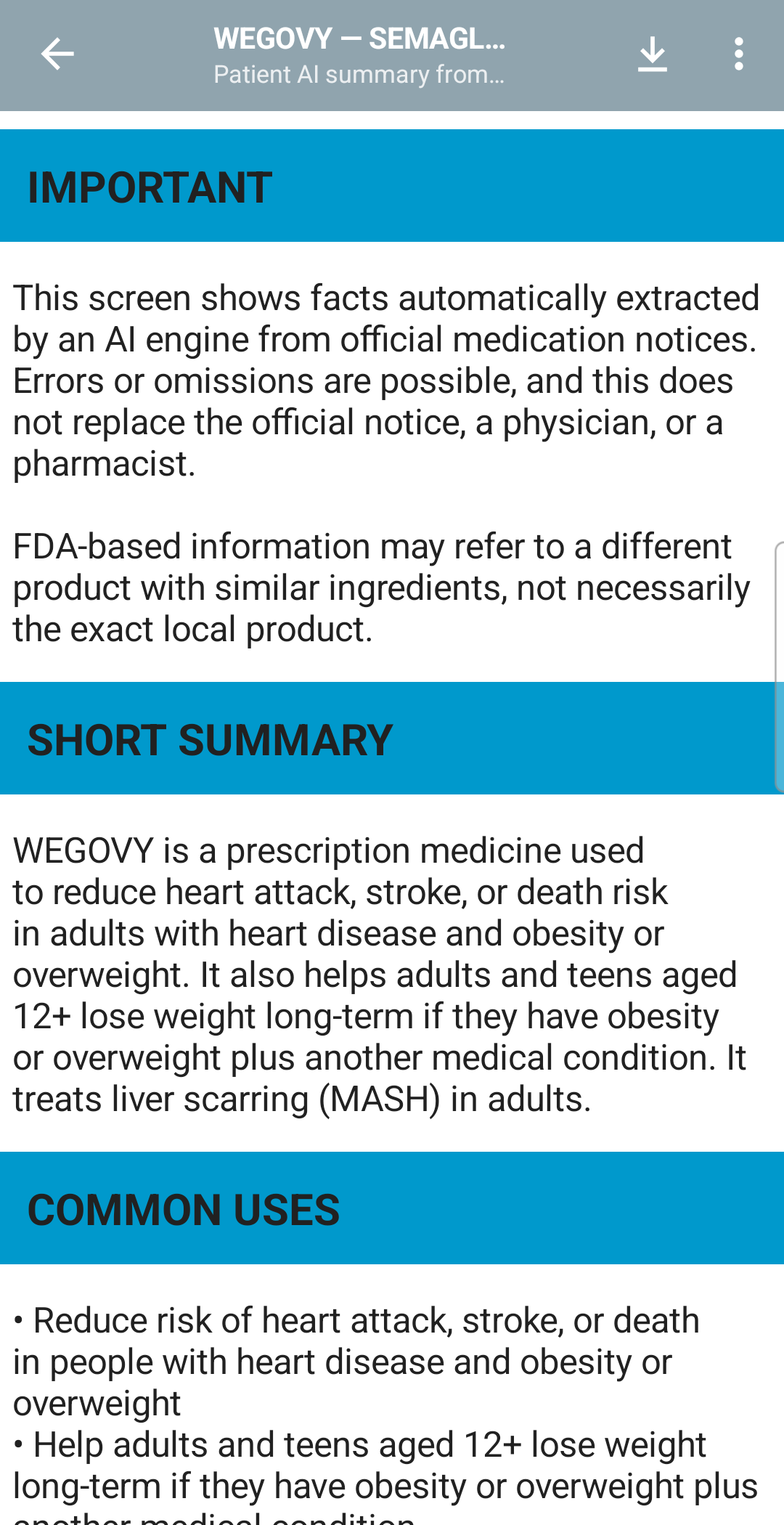 AI medication summary