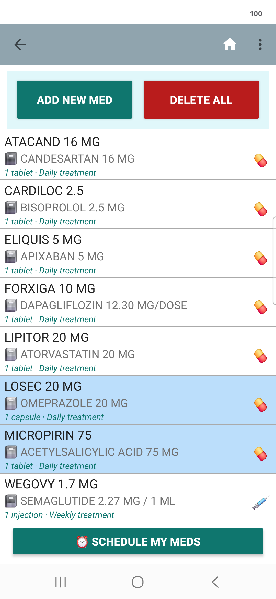 Medication photos and personal instructions